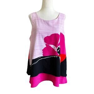 New York & Company Pink/Black Flower Tiered Top Women's Blouse Size Medium 73-25